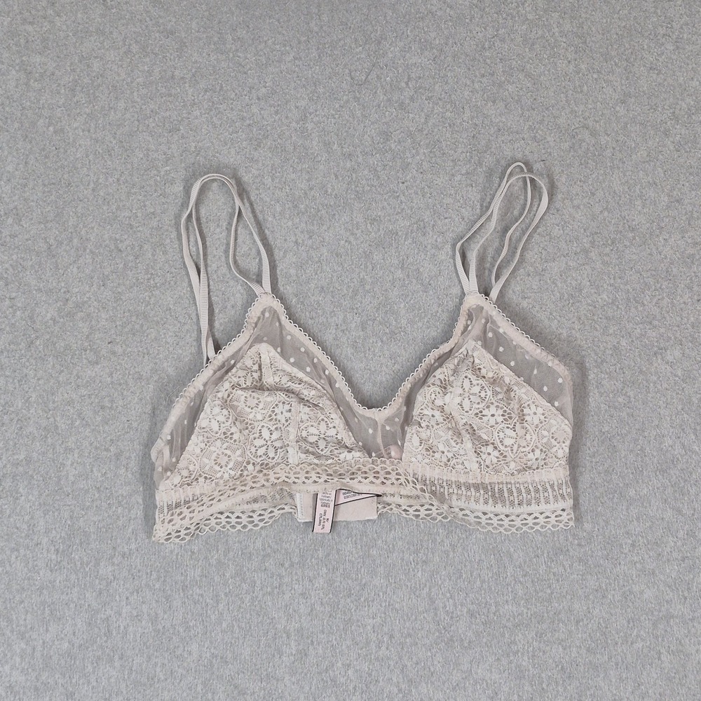 Victoria's Secret Women Bra Medium Beige Polka Dot Bralette Wireless Lace Mesh
